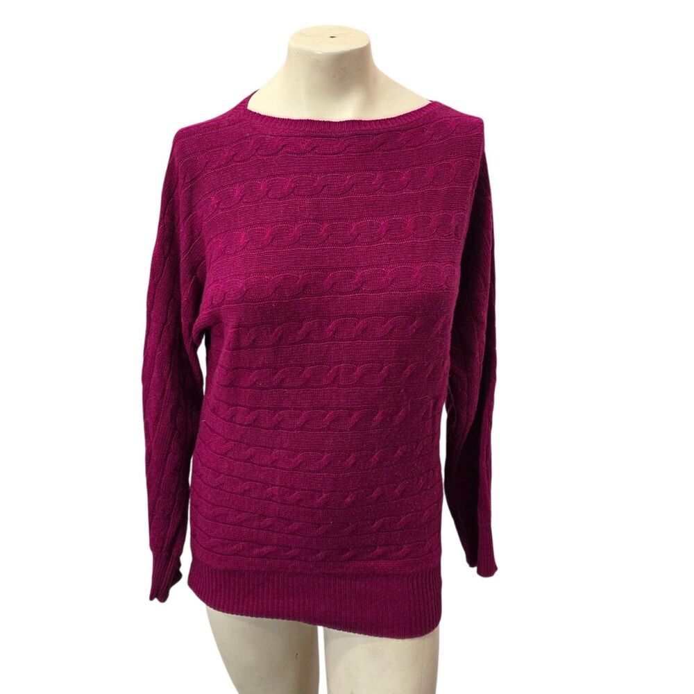Lauren Ralph Lauren Cashmere Blend Cable Knit Sweater Magenta Medium M Boat